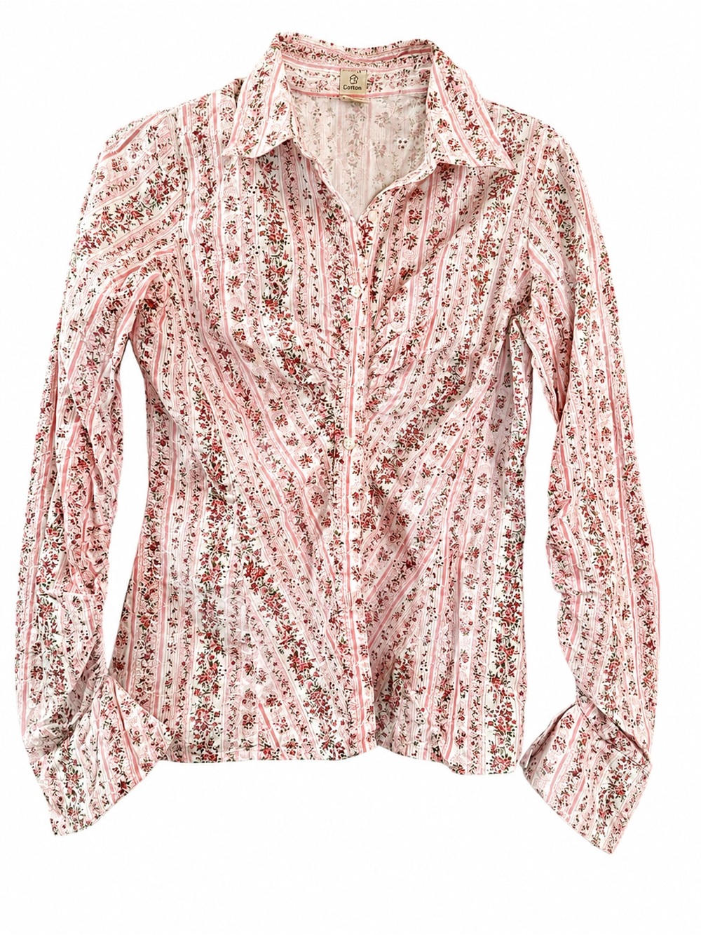 Women's Pink Floral Stripe Button-Down Shirt